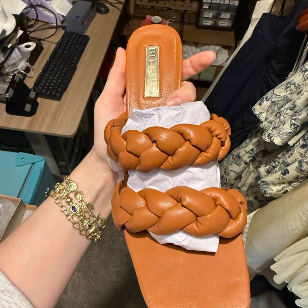Billini Shelby Heels Tan Braided Leather Sandals
